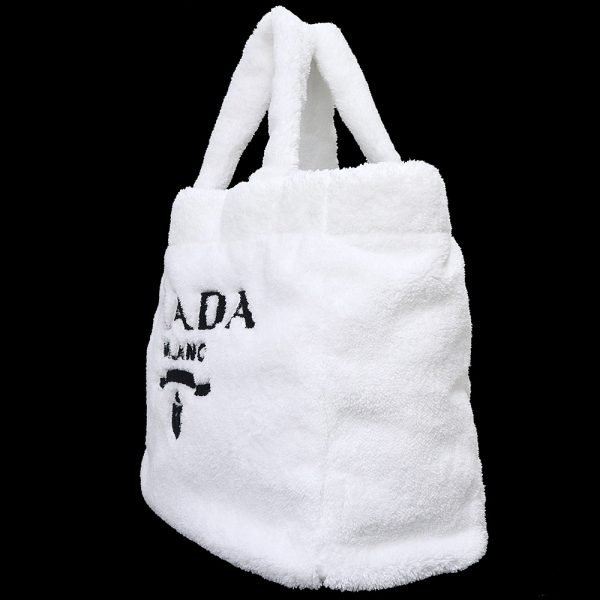 200012600019 5 Prada Terry Pile Bianco Tote Bag Black white