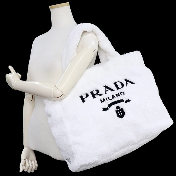 200012600019 8 Prada Terry Pile Bianco Tote Bag Black white