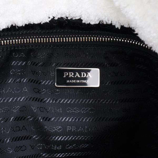 200012600019 9 Prada Terry Pile Bianco Tote Bag Black white