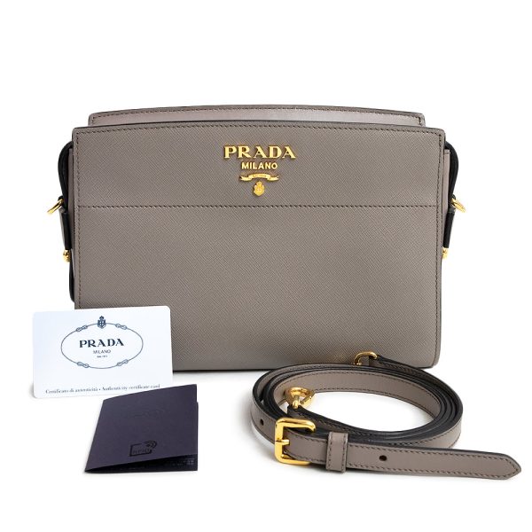 200013321019 2 Prada Saffiano Soft Calf Leather 2 Way Clutch Bag Argilla