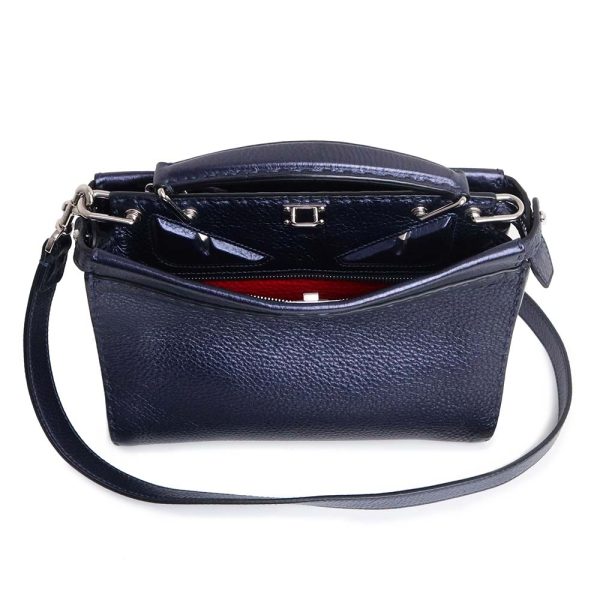 200013428019 Fendi Roman Leather Mini Shoulder Bag Metallic Blue