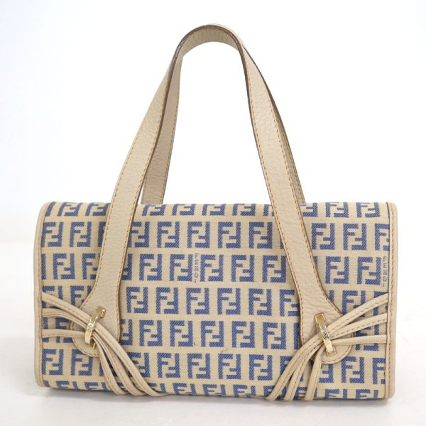 2000208256600010 2 Fendi Zucca Pattern Canvas Leather Handbag Gray Blue