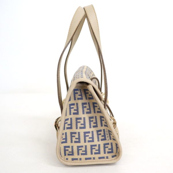 2000208256600010 3 Fendi Zucca Pattern Canvas Leather Handbag Gray Blue