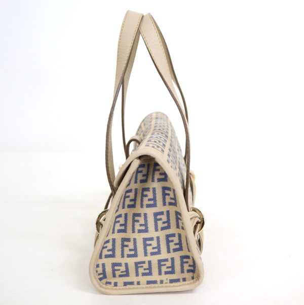 2000208256600010 4 Fendi Zucca Pattern Canvas Leather Handbag Gray Blue