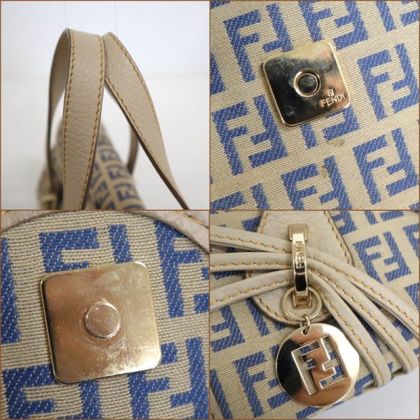 2000208256600010 5 Fendi Zucca Pattern Canvas Leather Handbag Gray Blue