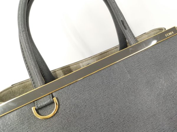 oplus 256 FENDI 2WAY Shoulder Bag Tote Bag Toujour Leather Grey