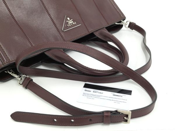 2000231258600058 4 Prada Canvas 2WAY Shoulder Bag Leather Brown