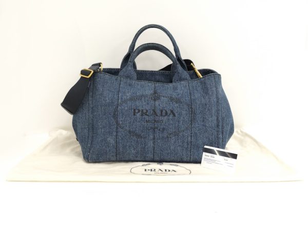 oppo 256 Prada Canapa Tote Bag 2WAY Shoulder Bag Denim Blue