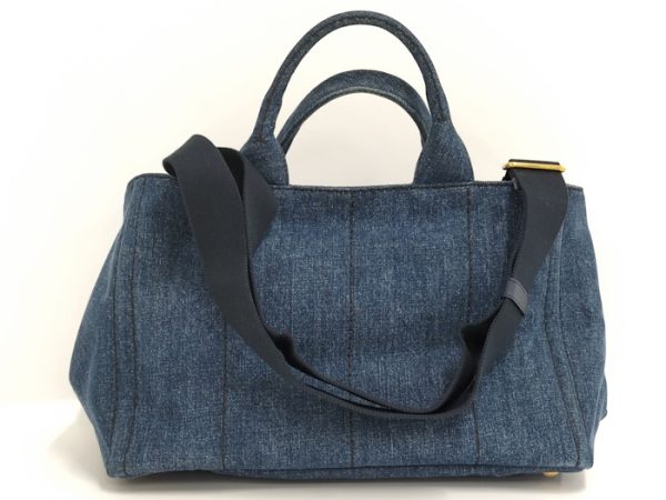 oppo 256 Prada Canapa Tote Bag 2WAY Shoulder Bag Denim Blue