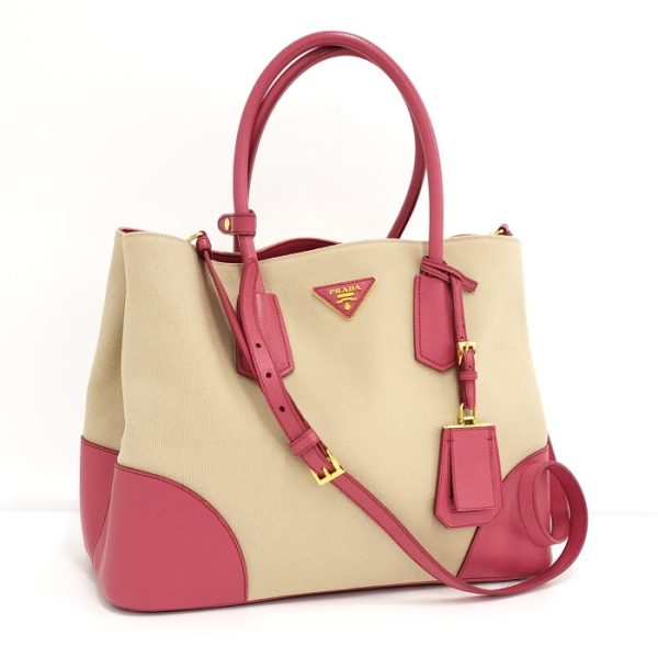 oppo 256 Prada 2WAY Shoulder Bag Canvas Beige Pink