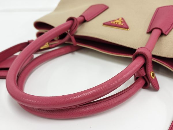 oppo 256 Prada 2WAY Shoulder Bag Canvas Beige Pink