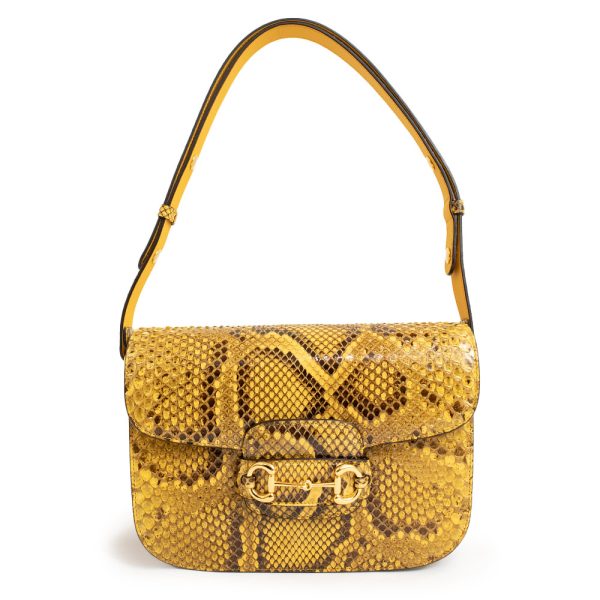 200094666018 Gucci Python Horsebit 1955 Small Leather Shoulder Bag Yellow