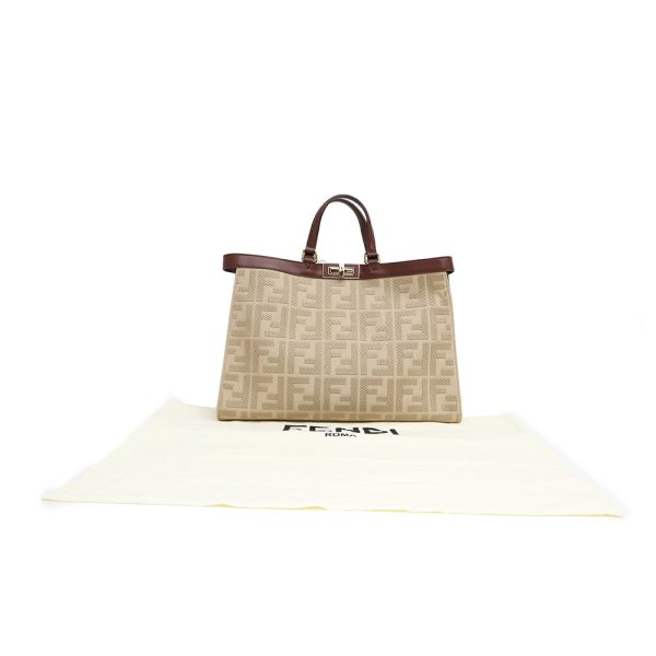 200094876018 2 Fendi Canvas Zucca Cakfskin Leather 2 Way Tote Bag Sand Ginda Brown