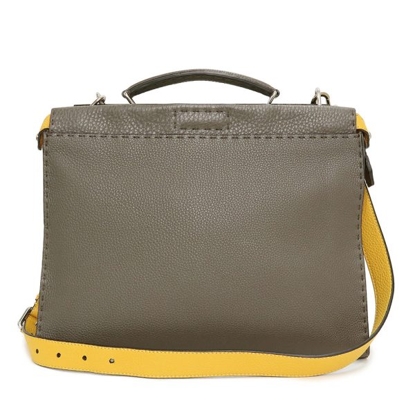 200098452018 Fendi Peekaboo Fit Selleria Roman Leather 2 Way Shoulder Bag Black Grey Yellow