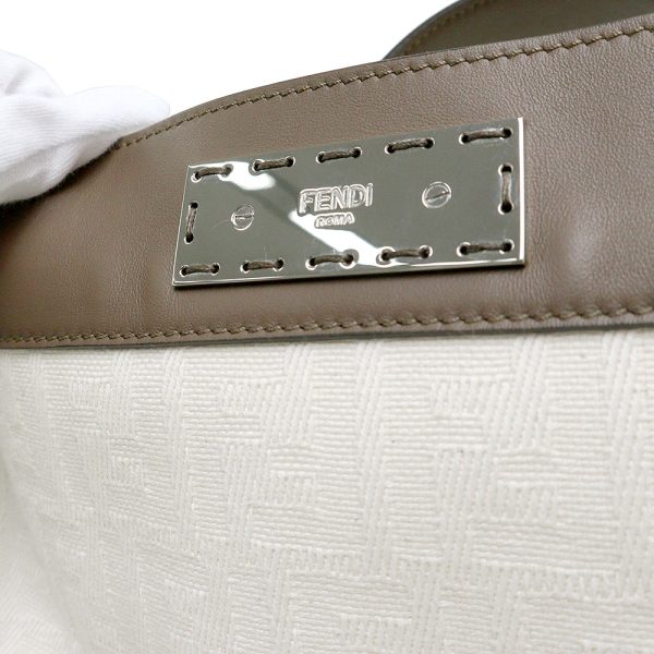 200098545018 11 Fendi Peekaboo X Rite Fit Canvas Calfskin Leather Hand Bag Ivory Brown