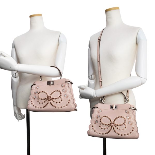 200100592018 8 Fendi Mini Peekaboo Ribbon Embroidery Leather Crossbody Pink