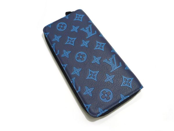 2001017259900135 2 Louis Vuitton Zippy Wallet Vertical Round Zipper Long Wallet Monogram Shadow Navy