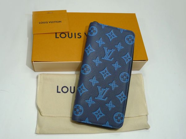 2001017259900135 8 Louis Vuitton Zippy Wallet Vertical Round Zipper Long Wallet Monogram Shadow Navy