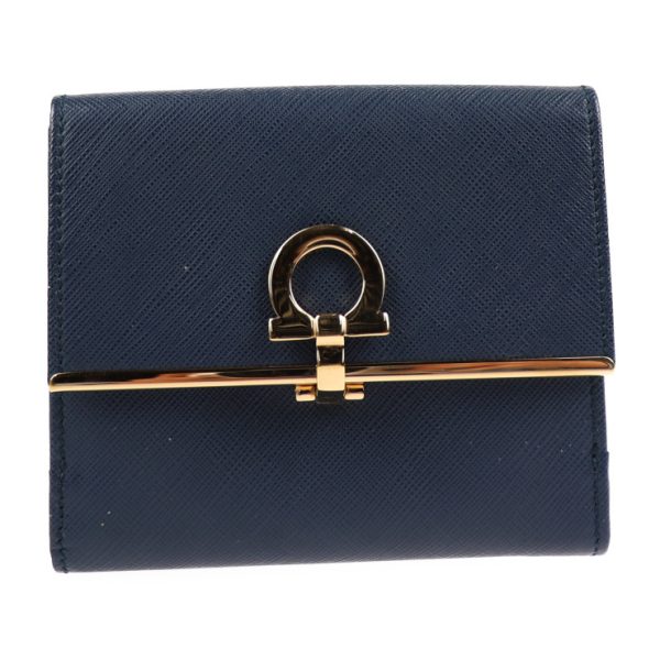 2001043007076 1 Salvatore Ferragamo Gancini Leather Bifold Wallet Navy