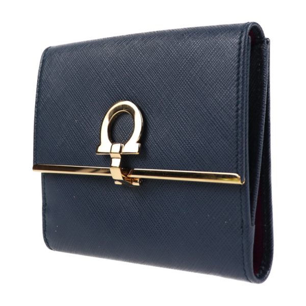 2001043007076 2 Salvatore Ferragamo Gancini Leather Bifold Wallet Navy