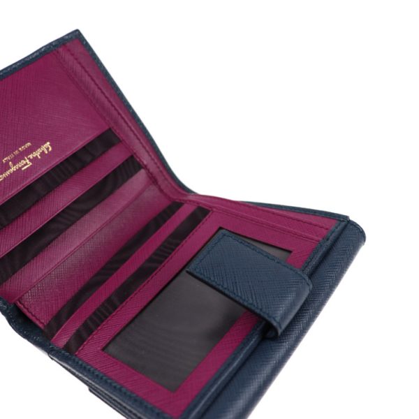 2001043007076 4 Salvatore Ferragamo Gancini Leather Bifold Wallet Navy