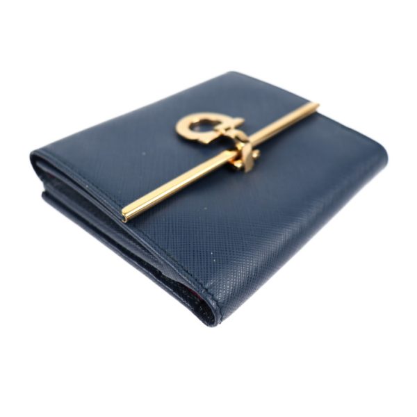 2001043007076 7 Salvatore Ferragamo Gancini Leather Bifold Wallet Navy