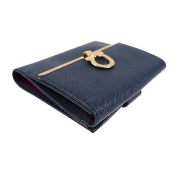 2001043007076 8 Salvatore Ferragamo Gancini Leather Bifold Wallet Navy