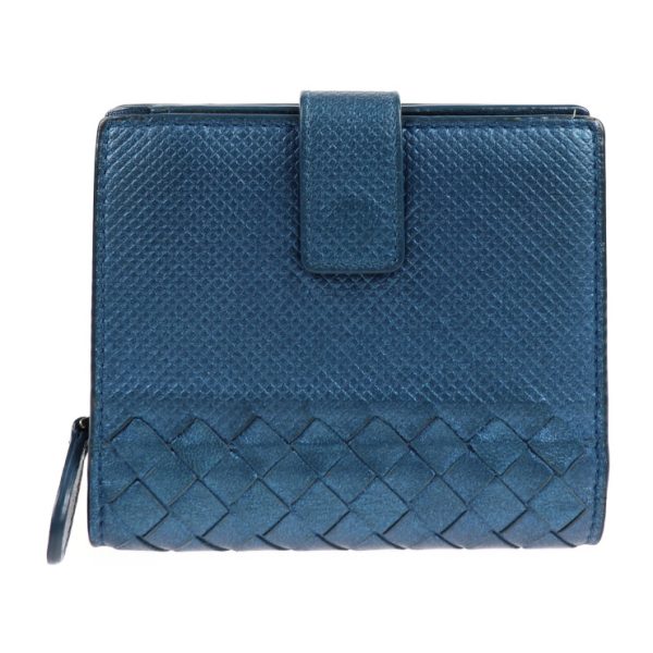 2001043007079 1 Bottega Veneta Intrecciato Bifold Wallet Leather Metallic Blue