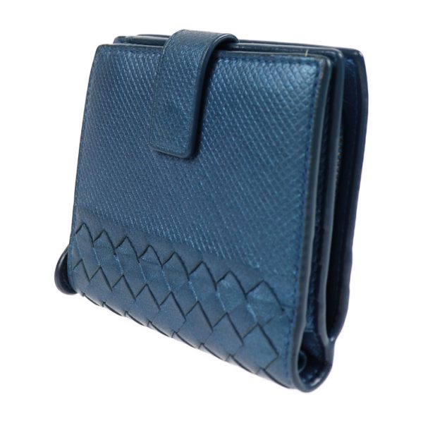 2001043007079 2 Bottega Veneta Intrecciato Bifold Wallet Leather Metallic Blue