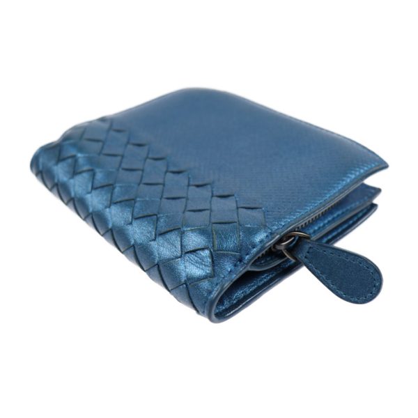 2001043007079 7 Bottega Veneta Intrecciato Bifold Wallet Leather Metallic Blue