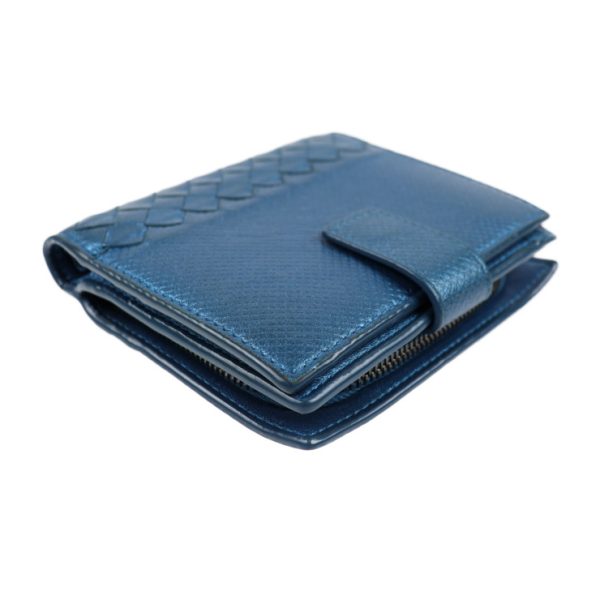 2001043007079 8 Bottega Veneta Intrecciato Bifold Wallet Leather Metallic Blue