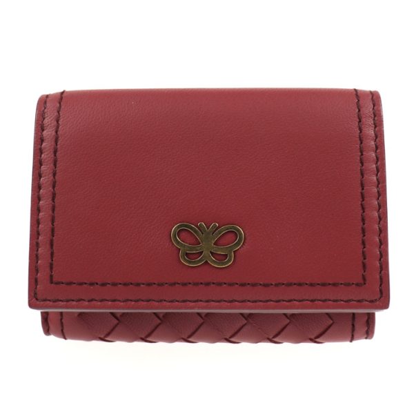 2001043007086 1 Bottega Veneta Intrecciato Tri Fold Wallet Leather Dark Red