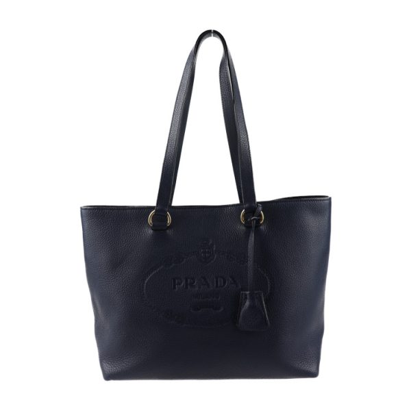 2001073007043 1 Prada Leather Tote Bag Navy