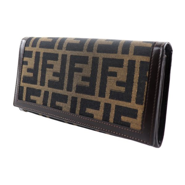 2002063002034 2 Fendi Zucca Canvas Leather Long Wallet Brown