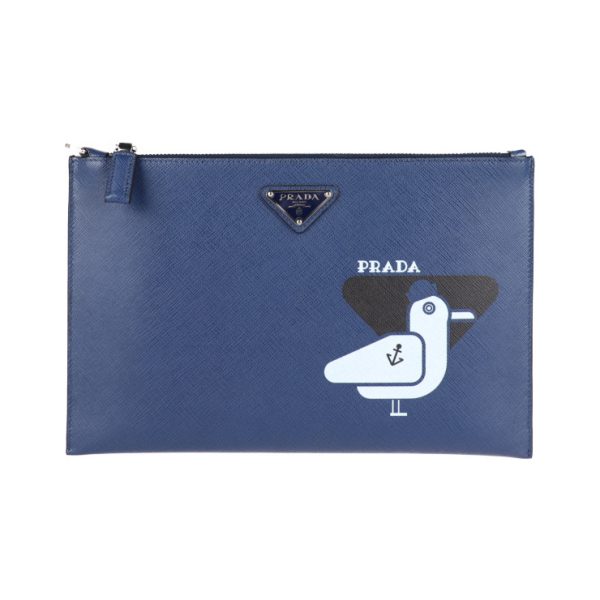 2002093007088 1 Prada Saffiano Leather Clutch Bag Navy