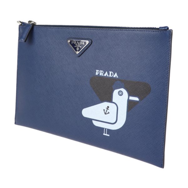 2002093007088 2 Prada Saffiano Leather Clutch Bag Navy