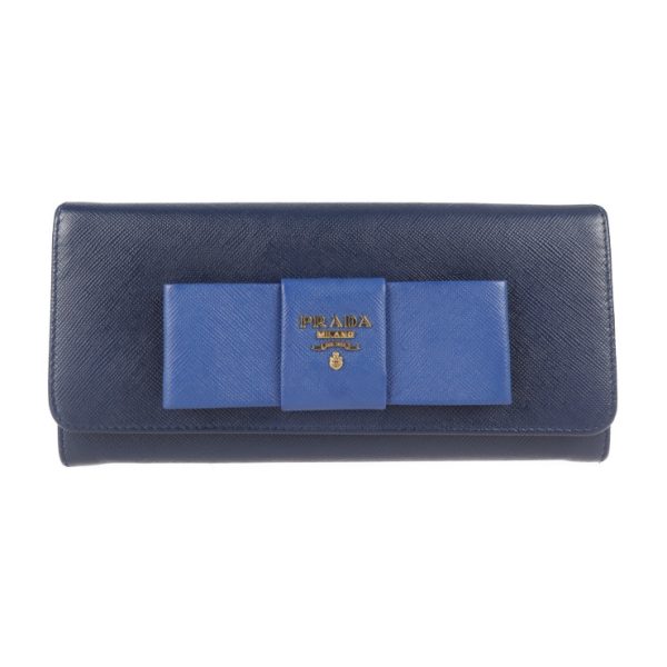 2002103001030 1 Prada Saffiano Leather Ribbon Long Wallet Bluette