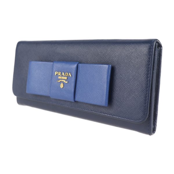 2002103001030 2 Prada Saffiano Leather Ribbon Long Wallet Bluette