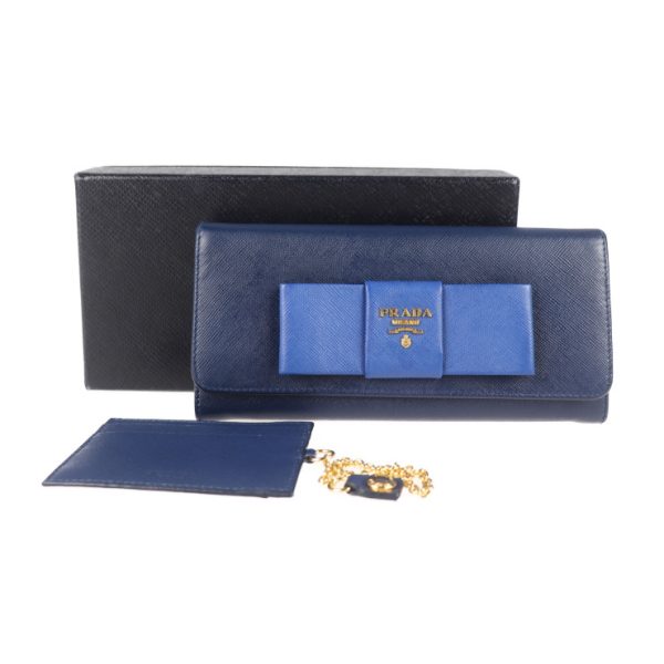 2002103001030 9 Prada Saffiano Leather Ribbon Long Wallet Bluette