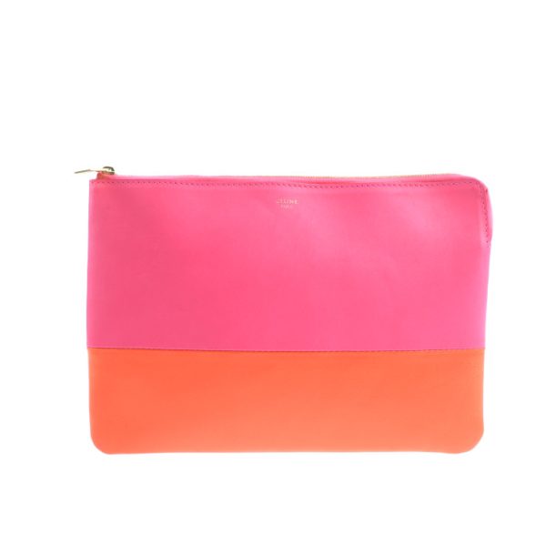 2004023002010 1 Celine Leather Clutch Bag Pink Orange