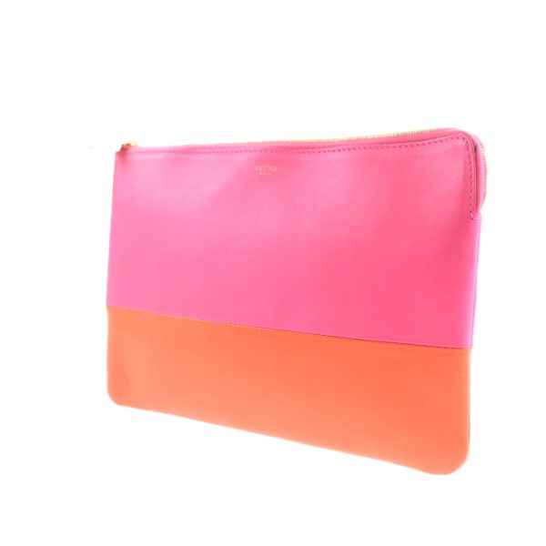 2004023002010 2 Celine Leather Clutch Bag Pink Orange