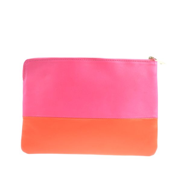 2004023002010 3 Celine Leather Clutch Bag Pink Orange