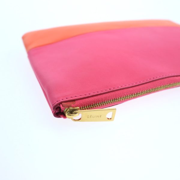 2004023002010 5 Celine Leather Clutch Bag Pink Orange