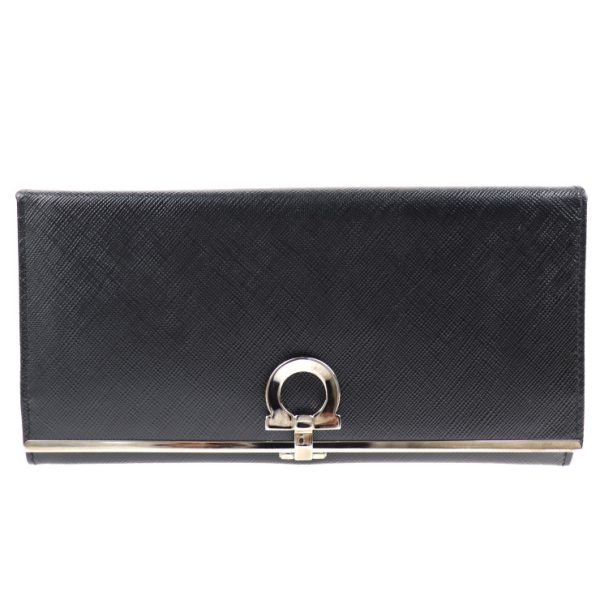 2004033002020 1 Salvatore Ferragamo Gancini Leather Long Wallet Black