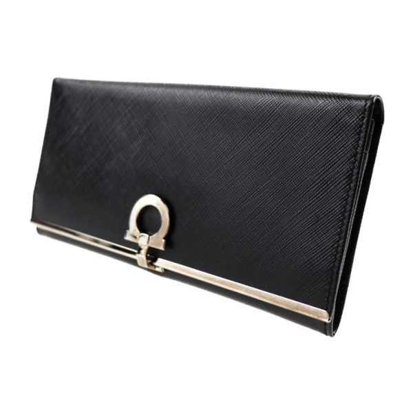 2004033002020 2 Salvatore Ferragamo Gancini Leather Long Wallet Black