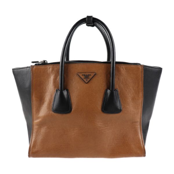 2004083002061 1 Prada Bicolor Leather Tote Bag Cinnamon Black