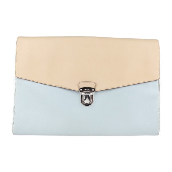 2004113002009 1 Prada Leather Clutch Bag Beige Light Blue