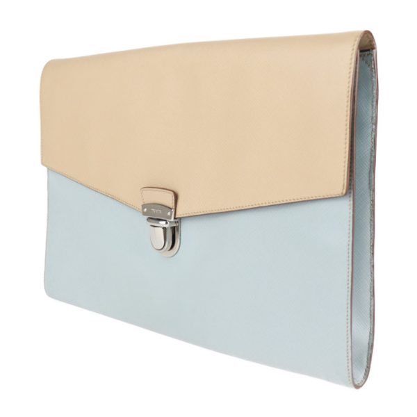 2004113002009 2 Prada Leather Clutch Bag Beige Light Blue