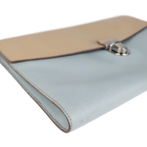 2004113002009 5 Prada Leather Clutch Bag Beige Light Blue