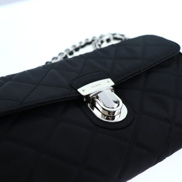 2005023007057 7 Prada Nylon Quilted Chain Shoulder Bag Black